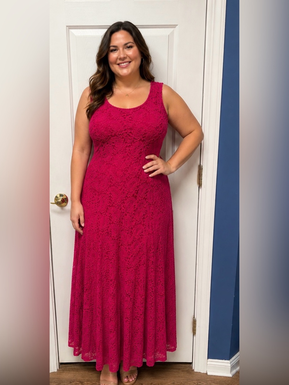 Blooming Rose Woman Sleeveless Fuchsia Lace Fit-and-Flare Maxi Dress Size 2X